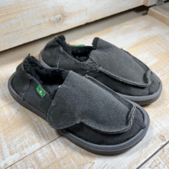Sanuk Boys Vagabond Chill Slip-On Slipper Gray Textile Faux Fur Lined Flat 12 - Picture 1 of 12